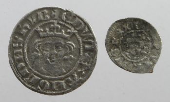 Edward I silver (2): Penny of London, type 1c, 1.16g, GF hairline crack; along with round Farthing