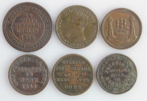 Ireland, Tokens (6) 19thC unofficial Farthings, medalets and advertising pieces of Dublin and