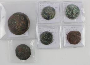 Ancient Greek, Ptolemaic Egypt (6) bronze coins including AE43, 65.5g of Ptolemy IV GF/F; and