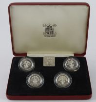 One Pound Silver Proof four coin set 1984 - 1987. FDC in the red case of issued