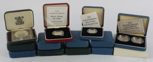 GB & Commonwealth cased silver proofs (14) 1970s-2000s, mostly Royal Mint, most with certs.