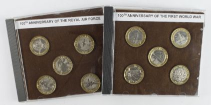 GB £2 Coins (10) two privately assembled sets of '100th Anniversary of the First World War' and '