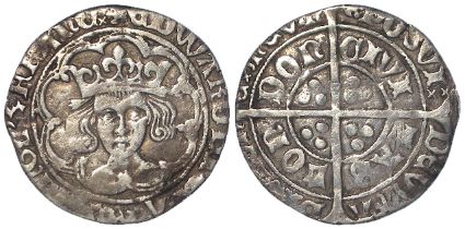 Edward IV, Second Reign silver Groat of London, mm. heraldic cinquefoil (31), rose on breast, S.