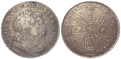 Halfcrown 1691 Tertio, S.3436, GF, adjustment mark.