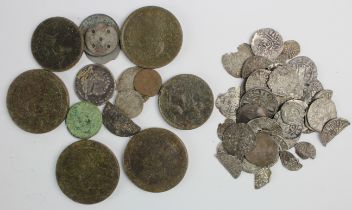 An assortment of detector finds, largely hammered with some milled, lower grades.