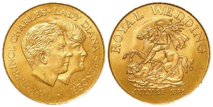 British Commemorative Medalet, (tests) 22ct gold, d.22mm, 5.07g: Royal Wedding of HRH Prince Charles