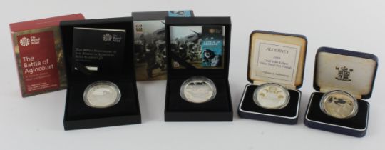 Alderney Silver Proof Crowns (4): 1999 Total Solar Eclipse aFDC cased with cert, 1999 similar (