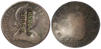 Ireland, an interesting countermarked contemporary forgery George III Halfpenny (Britannia type)