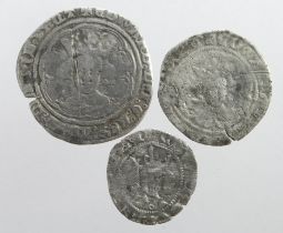 Edward III silver (3): Groat of London VG/F, Halfgroat of London Fair/VG, and Post-Treaty Penny of