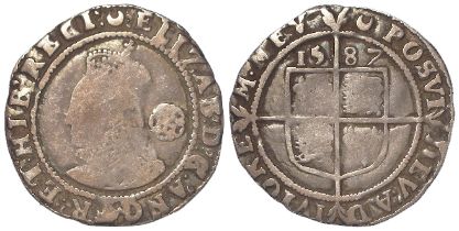 Elizabeth I hammered silver Sixpence 1587 mm. crescent, S.2578A, Fine.