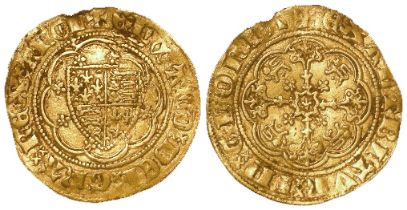 Edward III Quarter Noble, Treaty period, London, mm. cross, lis in centre, 1361-1369, S.1510, 1.92g.