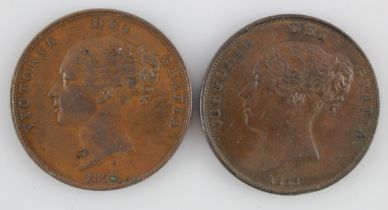 Pennies (2): 1853 OT and 1858/7, GVF