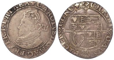 Charles I silver Shilling mm. lis. S.2787. Scarce lightweight issue of 78 grains. 5.07g. GF