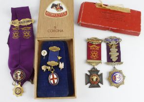 Masonic (RAOB Buffaloes) (8) jewels, badges and pins, 1950s-60s including hallmarked silver and