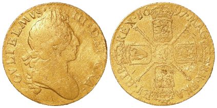 Guinea 1697, second bust, S.3460, slightly bent Fine, rough surfaces.