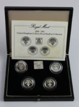 One Pound Silver Proof Piedfort four coin set 1984 - 1987 FDC boxed as issued