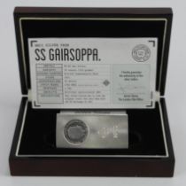 Silver ingot (10oz) Made from the silver recovered from the SS Gairsoppa. In a plush box with