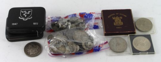 GB & World: 304.66g pre-1920 silver, 120.86g pre-1947 silver; 4x Crowns: 1951 cased and 3x 1953; USA