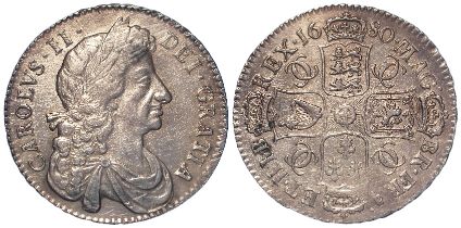 Halfcrown 1680 T. Secundo, S.3367, lightly cleaned VF