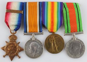 1914 Star Trio with original Aug-Nov clasp (72763 Gnr A J Still RFA) and Defence Medal with '