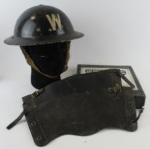 ARP Wardens helmet with ARP first aid set complete ARP torch and various booklets etc. All in good