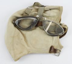 Aviators flying helmet and goggles made by A O Spalding aviation clothing used by a female pilot