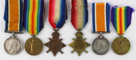 1915 Star Trio named (124676 Pnr W Hill RE) medals worn / polished. With a 1915 Star Trio (014609
