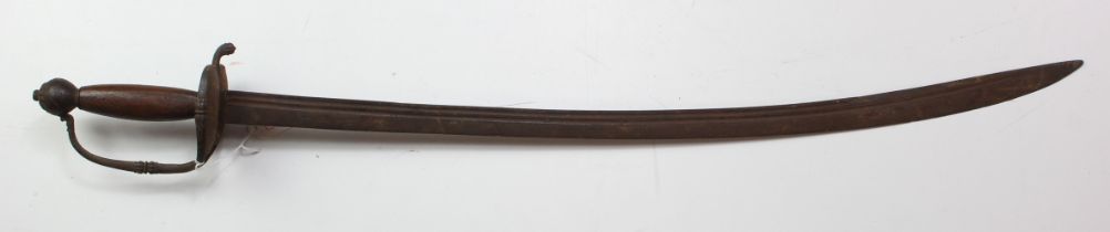 European small sword, unmarked, iron bun pommel, curved blade with two thin fullers 30" inches.