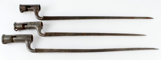 Bayonets three 19th century socket bayonets no scabbards.