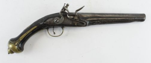 Flintlock early 19th century continental holster pistol lock signed Banchi.