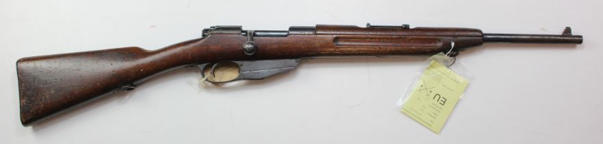 Carbine a WW1 bolt action STEYR M1893 Saddle Carbine. Calibre 8mm. Barrel 20", Roumanian Crest to