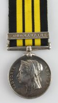 Ashantee Medal 1874 with clasp Coomassie named (1373 Pte J Hawkins, 2 Bn Rifle Bde, 1873–4) with