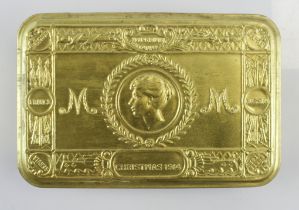 1914 Princess Mary gift tin with M marked bullet pencil and 1915 gift card.