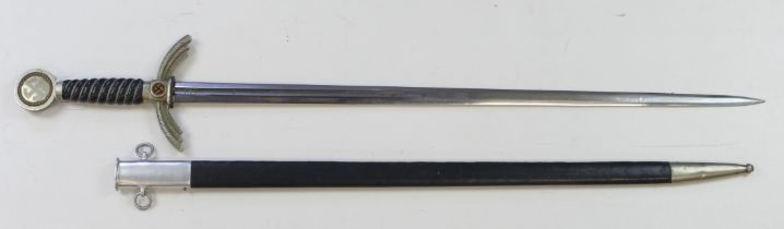 German 3rd Reich Luftwaffe Sword with scabbard, blade maker marked 'Original Eickhorn Solingen'.