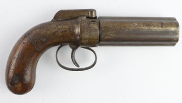 Double Action percussion 6 shot Pepperbox Revolver with 4" inch barrels. Barrels marked 'Manhattan