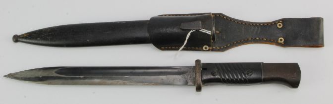 German 3rd Reich Army bayonet K98, with scabbard and leather frog. Blade and scabbard with