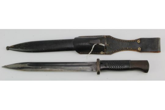 German 3rd Reich Army bayonet K98, with scabbard and leather frog. Blade and scabbard with