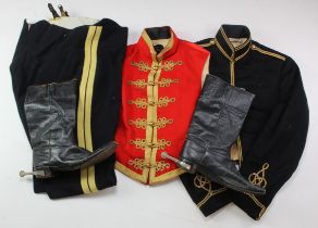 15th-19th Hussars Cavalry officer mess tunic 1940's, waistcoat, trousers and patent leather