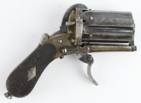 Belgian 7mm pin-fire double-action Duprez style pepperbox fist pistol, circa 1870, made for the