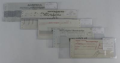 Cheques (12), a group of SPECIMEN cheques, Bank of England, Bristol for National Coal Board (