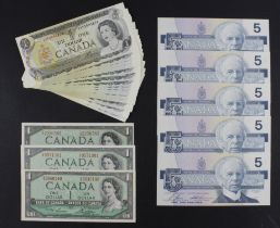 Canada (28), 1 Dollar dated 1954 (3) 2 different signature varieties, 1 Dollar dated 1973 (20) in