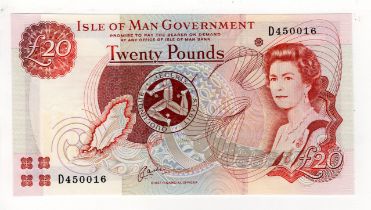 Isle of Man 20 Pounds not dated issued 1999/2000, signed J.A. Cashen, split prefix VERY LOW number