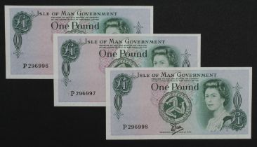 Isle of Man 1 Pound (3) issued 1983, printed on Bradvek Tyvek plastic, signed W. Dawson, a