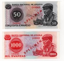 Angola (2) 1000 Kwanzas dated 14th August 1979, serial L/A 000000 and red diagonal 'specimen'