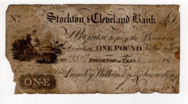 Stockton & Cleveland Bank 1 Pound dated 1812, serial number 2272 for Lumley, Wilkinson & Snowdon (