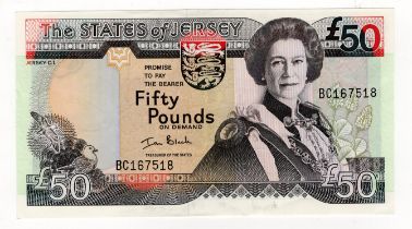 Jersey 50 Pounds issued 2000, signed Ian Black, serial BC 167518 (TBB B124b, Pick30a) light