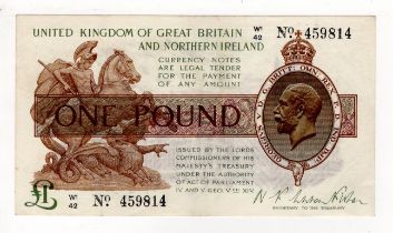 Warren Fisher 1 Pound (T34) issued 1927, Great Britain & Northern Ireland issue, serial W1/42 459814