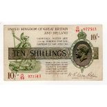 Warren Fisher 10 Shillings (T30) issued 1922, serial O/96 977513 (T30, Pick358) about VF