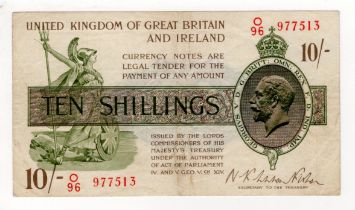 Warren Fisher 10 Shillings (T30) issued 1922, serial O/96 977513 (T30, Pick358) about VF