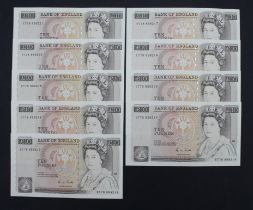 Gill 10 Pounds (B354) issued 1988 (9), a consecutively numbered run, serial ET78 858213 - ET78